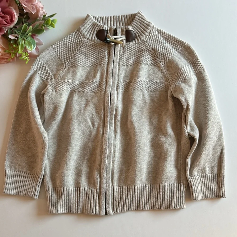 Gray Toddler Zip up Sweater Boys 4T Grandpa Cardigan Zip Up light Gray Sweater